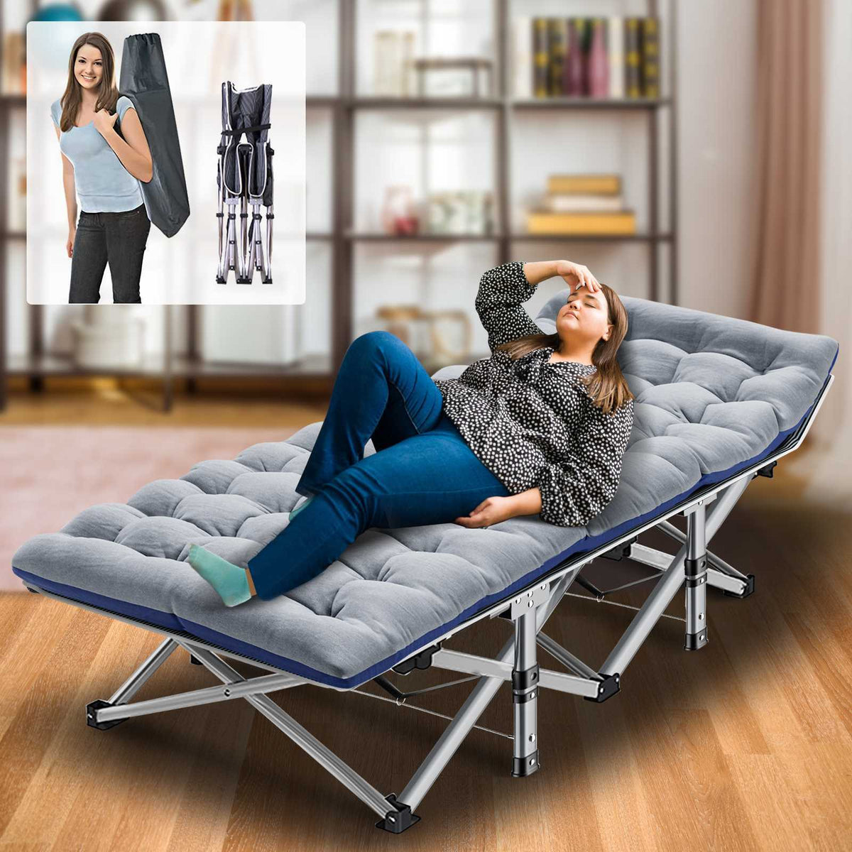 Heavy Duty Folding Camping Cot with Mattress for Adults and Kids