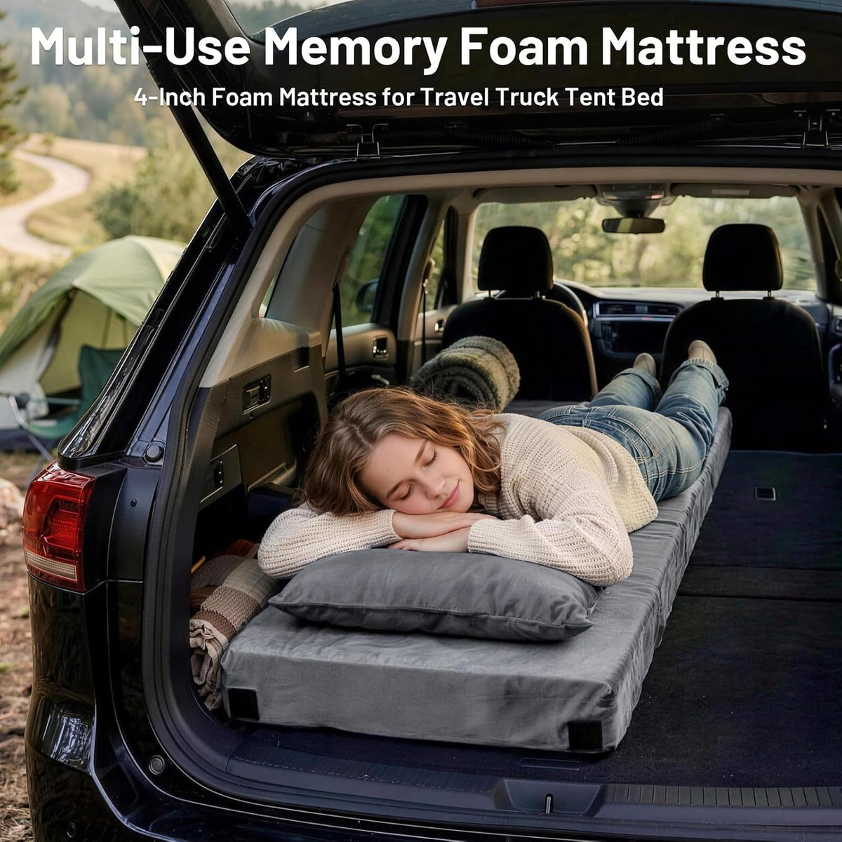 Extra Thick Memory Foam Camping Mattress Pad with Pillow - 4 Inch Support