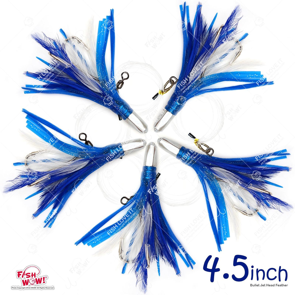 Fish WOW! 4.5-Inch Saltwater Fishing Lure Set with Double Hooks - Blue & White