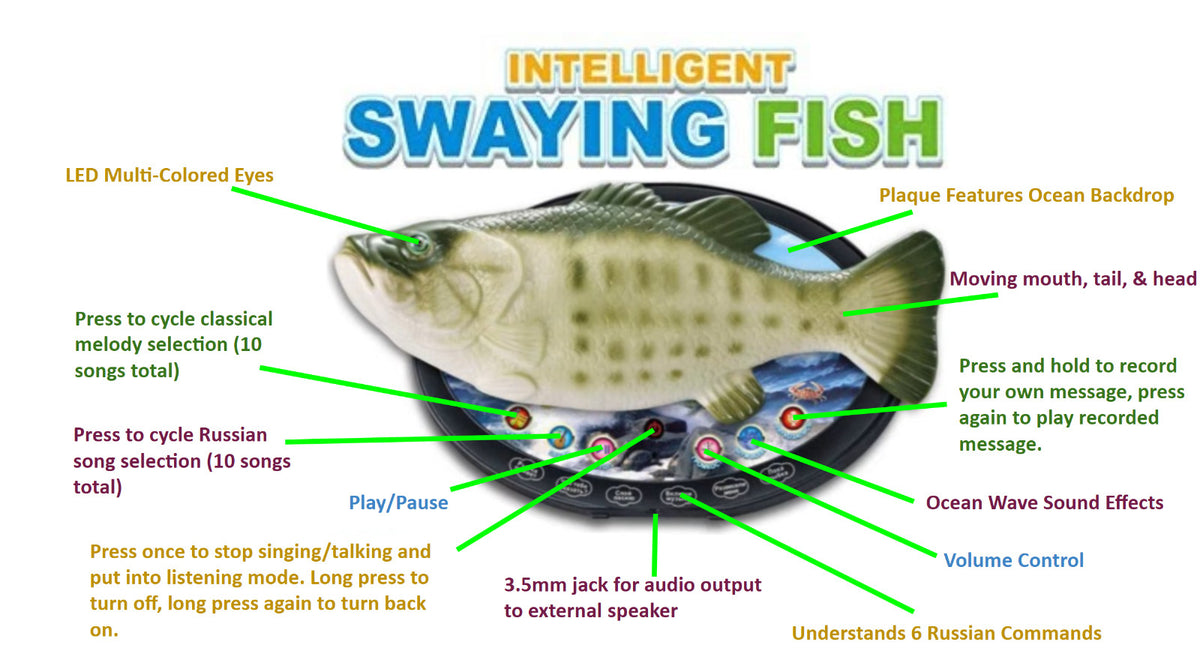 Interactive Singing Fish Toy with Moving Head & Melodies - Russian Version