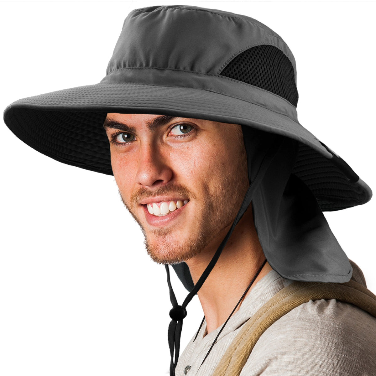 Outdoor Wide Brim Sun Hat with Neck Flap UPF 50+ for Hiking Camping Fishing