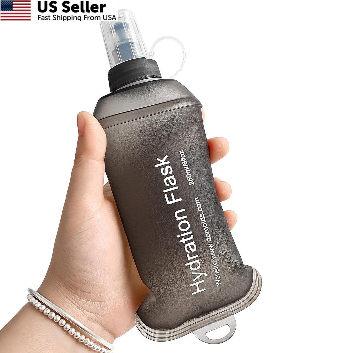 Collapsible Water Bottle 8.5oz Squeezable Soft Flask for Hiking & Running