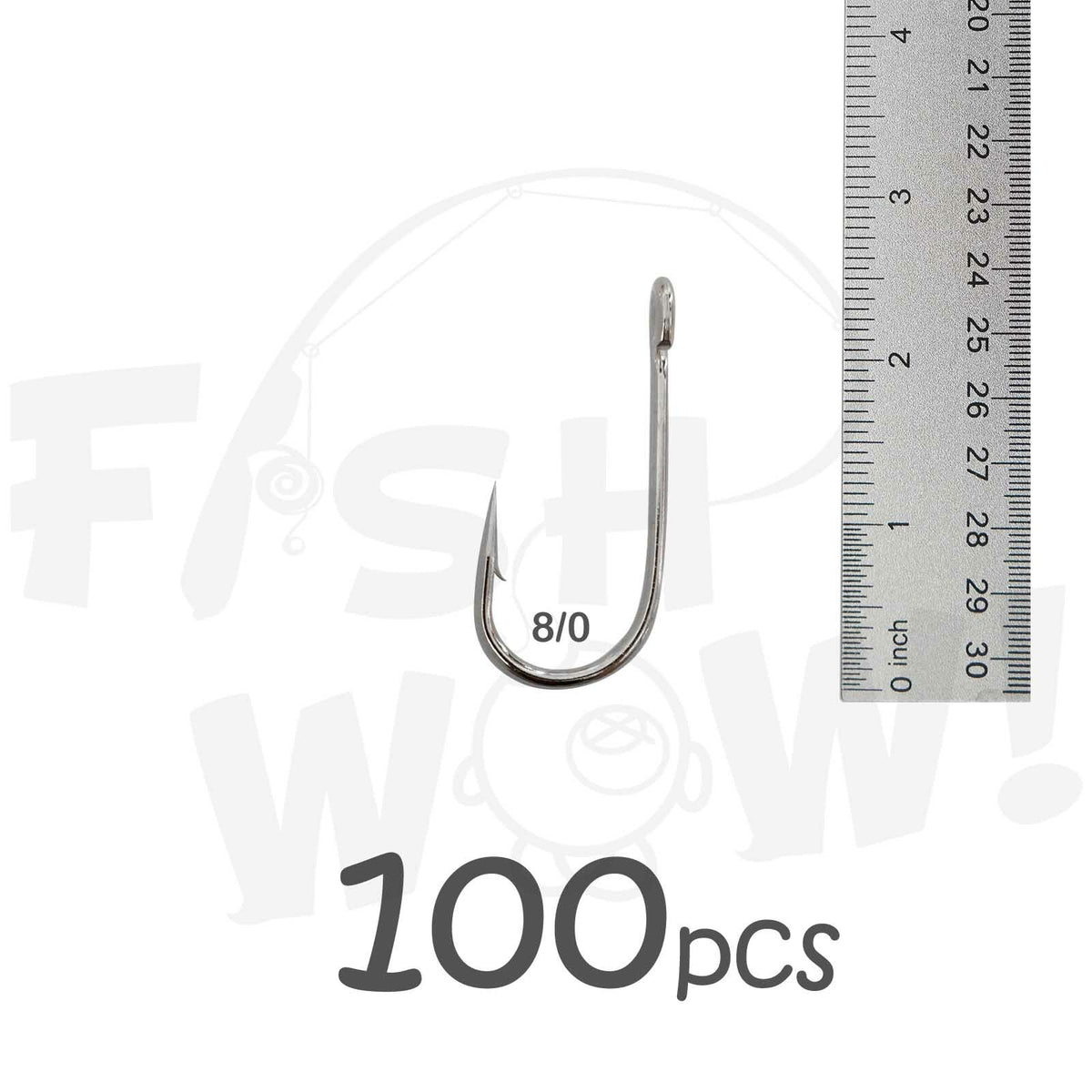 100 Pcs Fish WOW! Size 8/0 Fishing Siwash Hooks - 6X Strong Nickel Open Eye