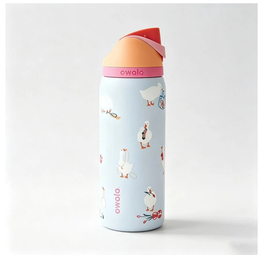 32 oz Insulated Water Bottle with Silly Goose Design - FreeSip Spout, Leak-Resistant Lid