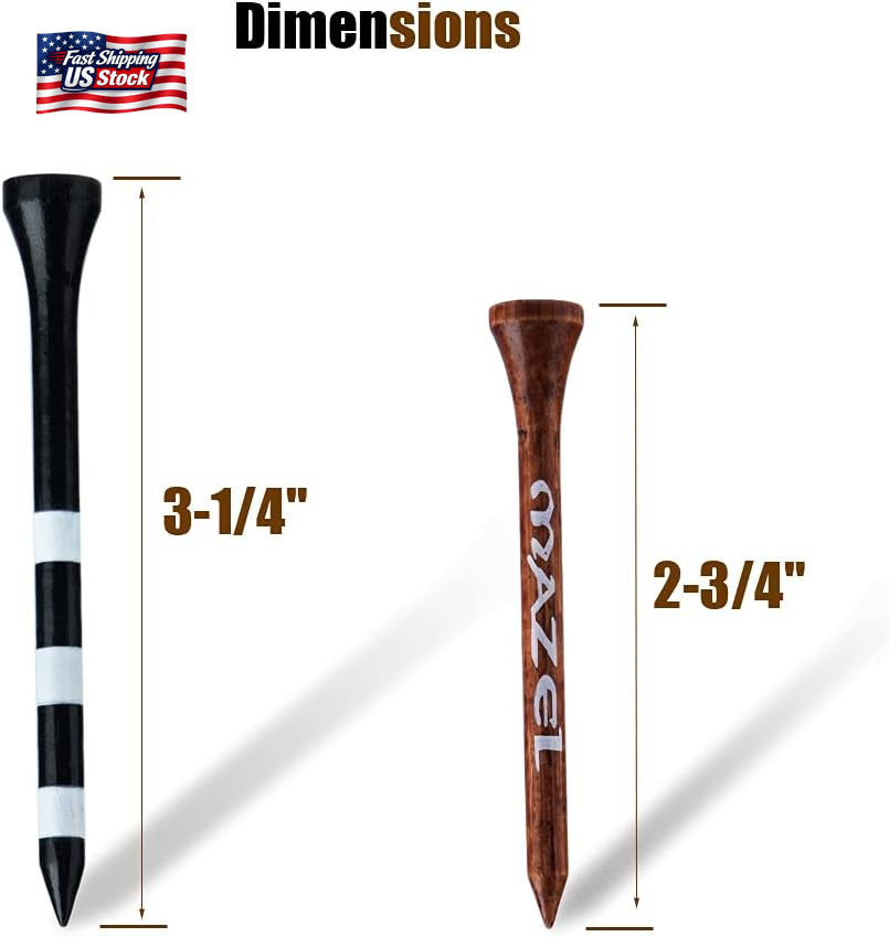 Natural Wood & Bamboo Golf Tees Pack of 50 or 120 – 2 3/4 & 3 1/4 Inch