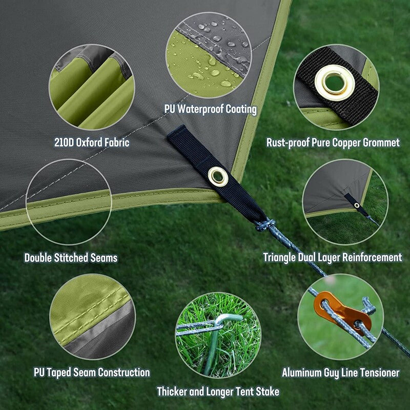 Waterproof Camping Tarp 13x11.5Ft Heptagonal Rain Fly for Tent Hammock Sun Shade