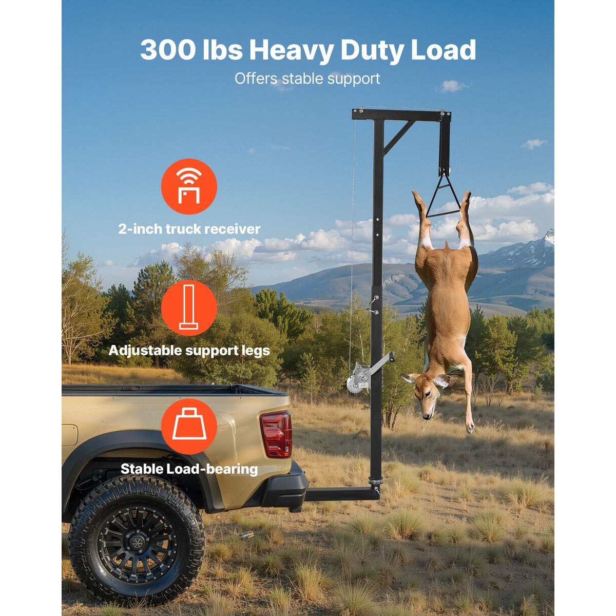 Heavy Duty Truck Hitch Game Hoist 300 lbs Deer Lift with 2-inch Receiver