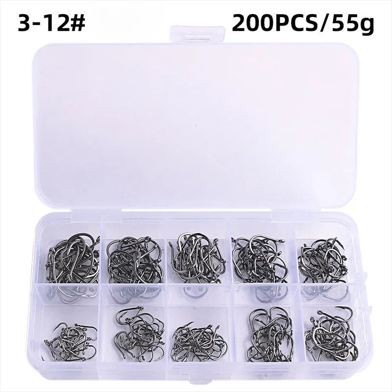 500pcs Fishing Hooks Set - Sharpened Black Silver Tackle Kit with Box, Multiple Sizes