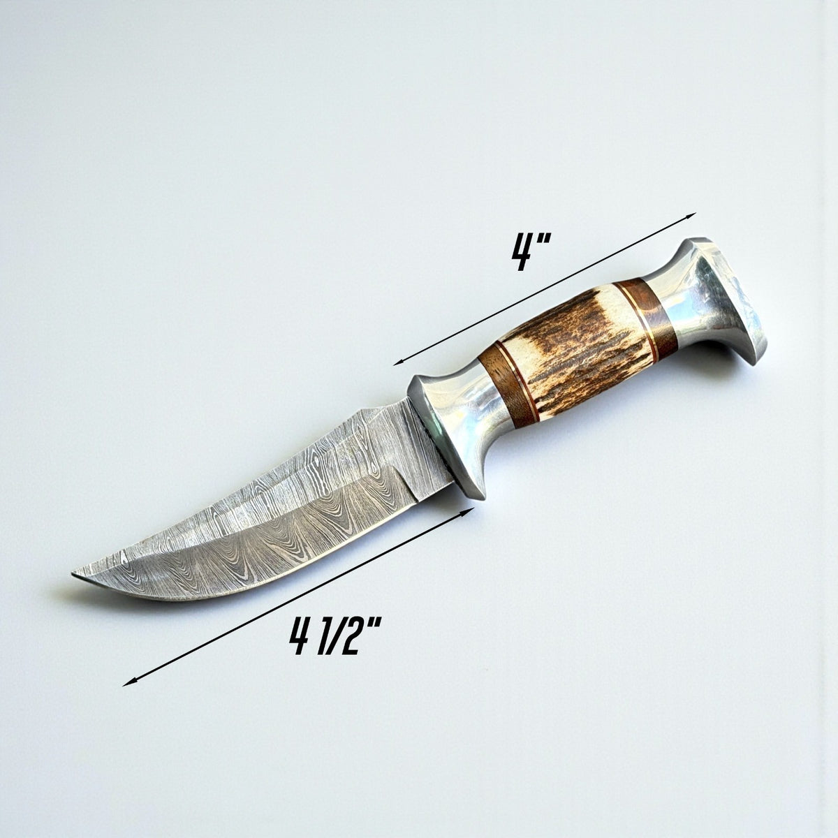 Personalized Damascus Steel Hunting Skinning Knife with Deer Antler Handle