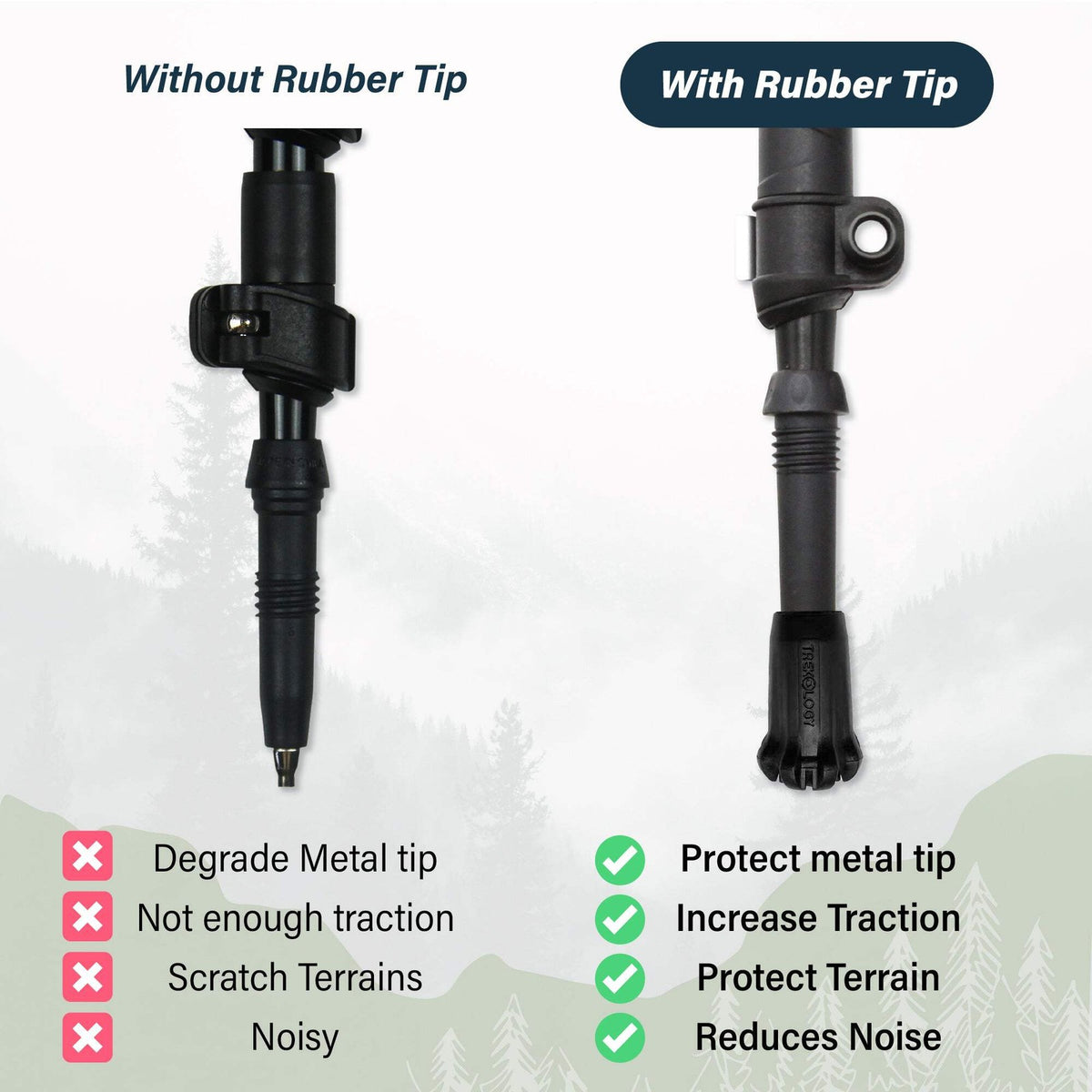 Hiking Pole Rubber Tips Accessories Set for Trekking Poles - Multiple Sizes