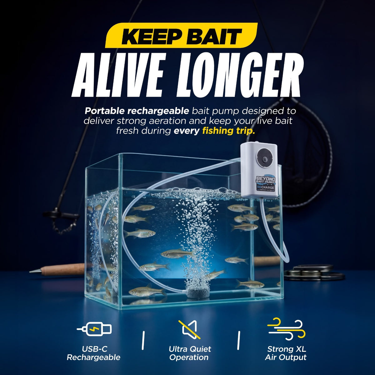 Rechargeable Mini Bait Pump for Live Bait Aeration and Fish Tank Oxygenation