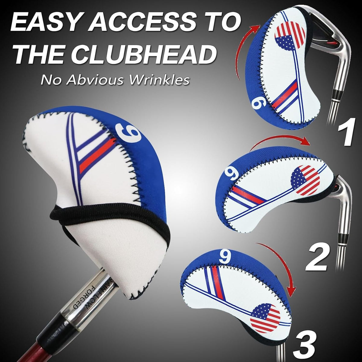 10 Pcs Golf Head Cover Set Club Iron Protectors Neoprene US Flag Styles