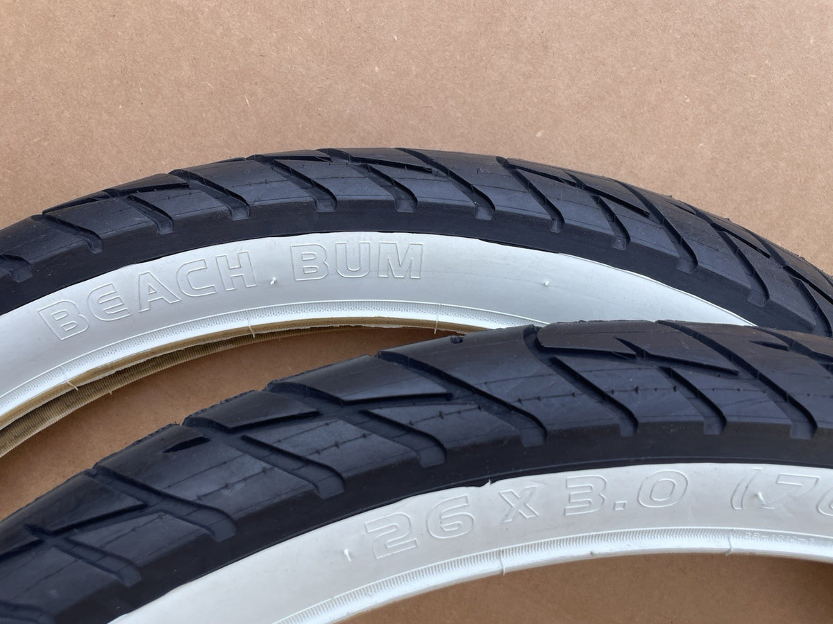 26x3.0 Fat Bike Tires - White Wall Cruiser E-Bike Bicycle Tires Pair