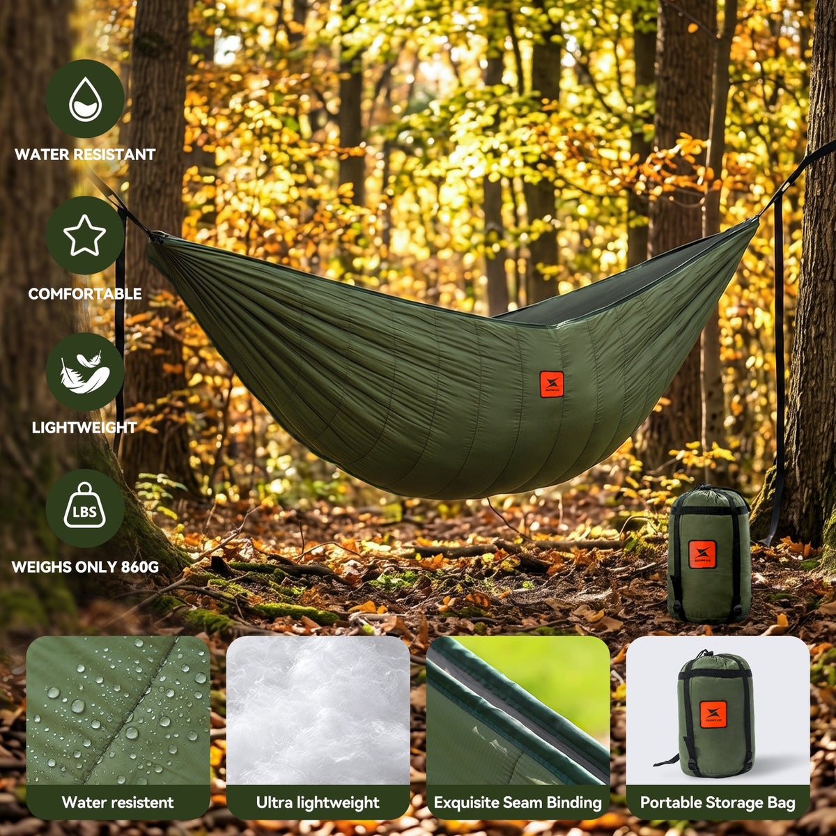 Outdoor Camping Hammock with Under Quilt and Mosquito Net - Ultralight & Waterproof