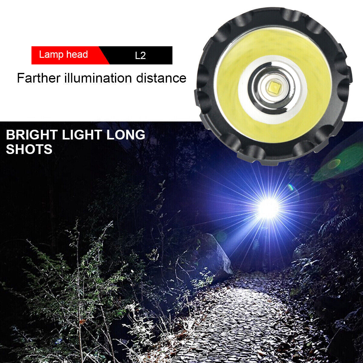 Super Bright Rechargeable Tactical LED Flashlight with 5 Modes Waterproof Portable Torch