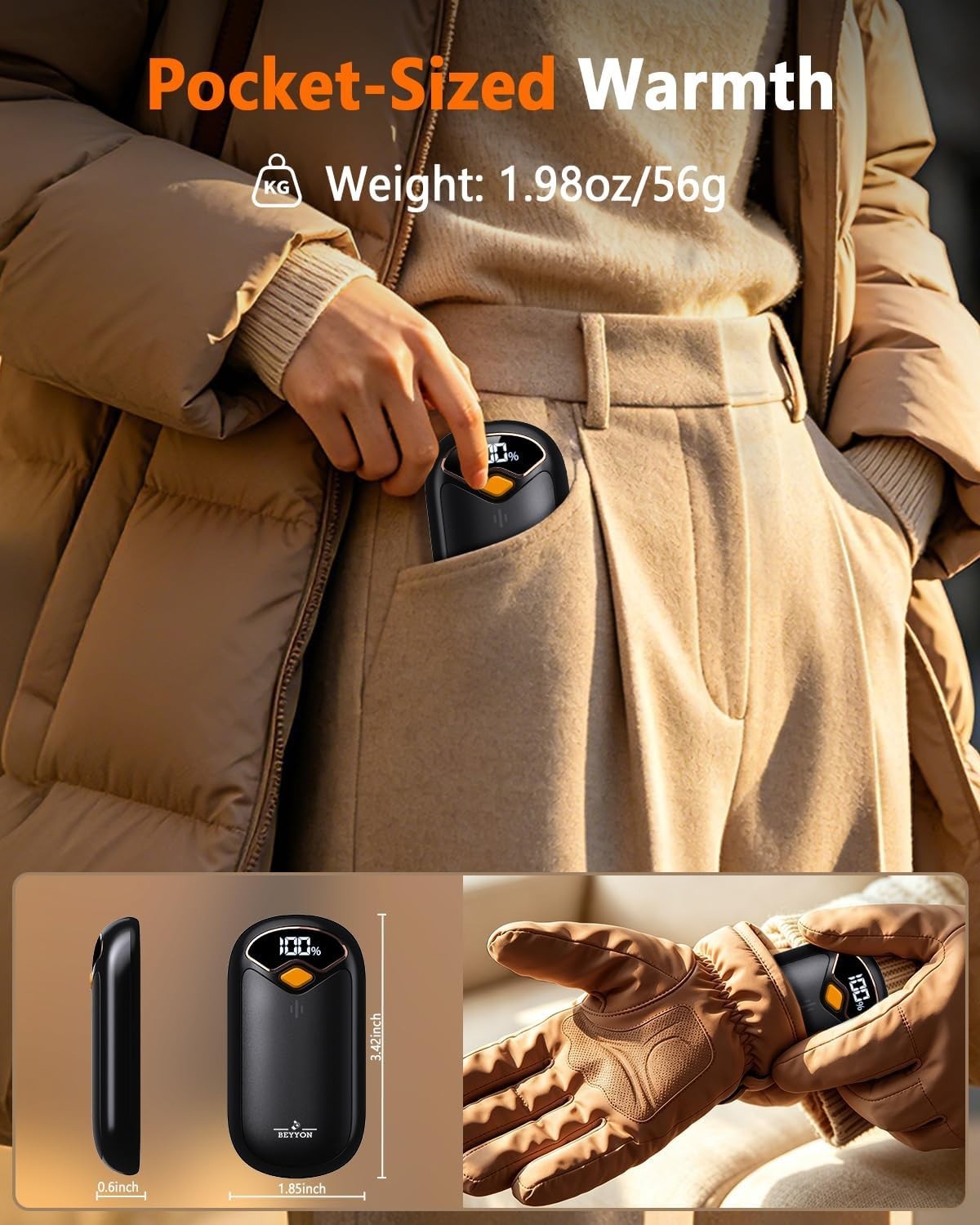 Rechargeable Hand Warmers 2 Pack with LED Display, 4 Heat Levels, USB Portable for Outdoor Activities