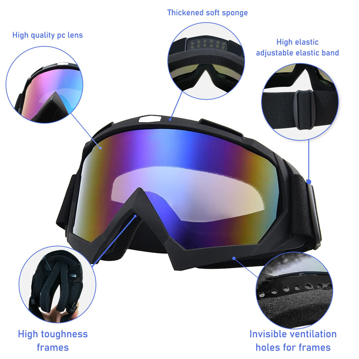 Off-Road Motorcycle Goggles Fit Over Glasses UV400 Anti-Fog Dustproof Durable