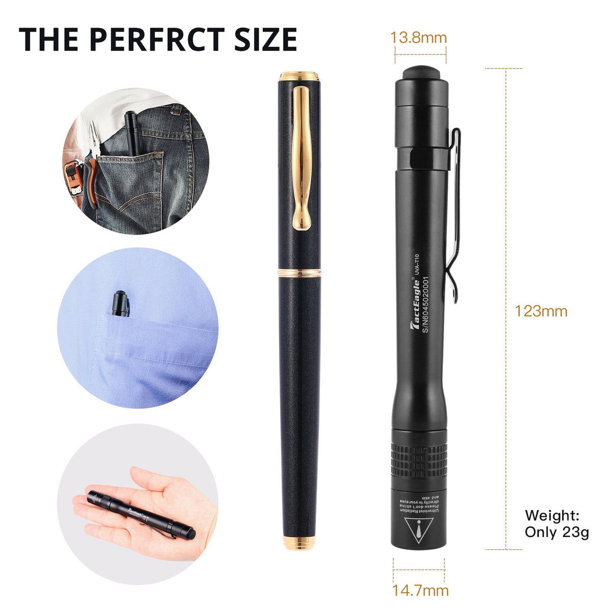UV Black Light Flashlight 365nm Mini Pen Leak Detector for Pets Jewelry Currency