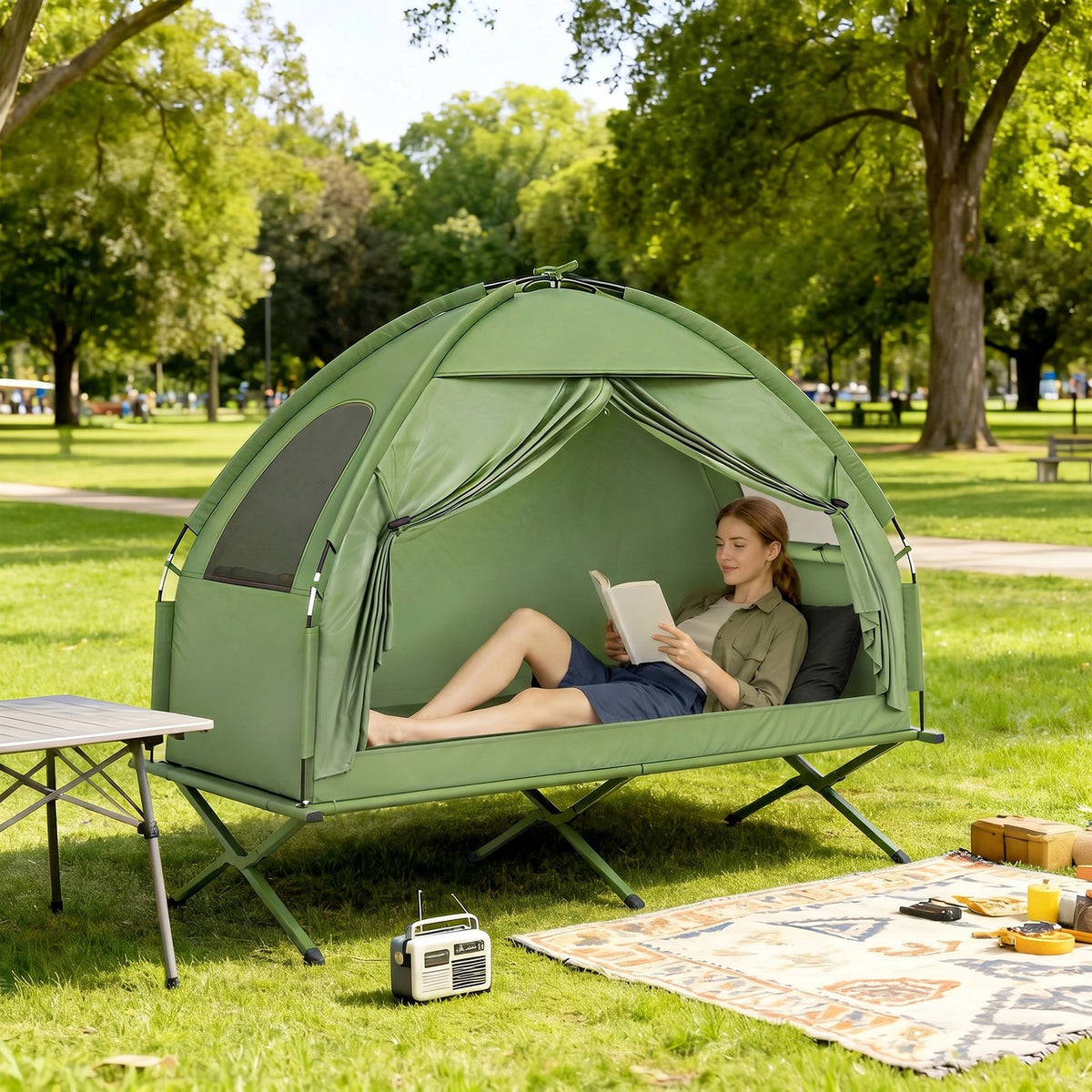 Portable Single-Person Camping Tent Cot Combo for Hunting & Fishing