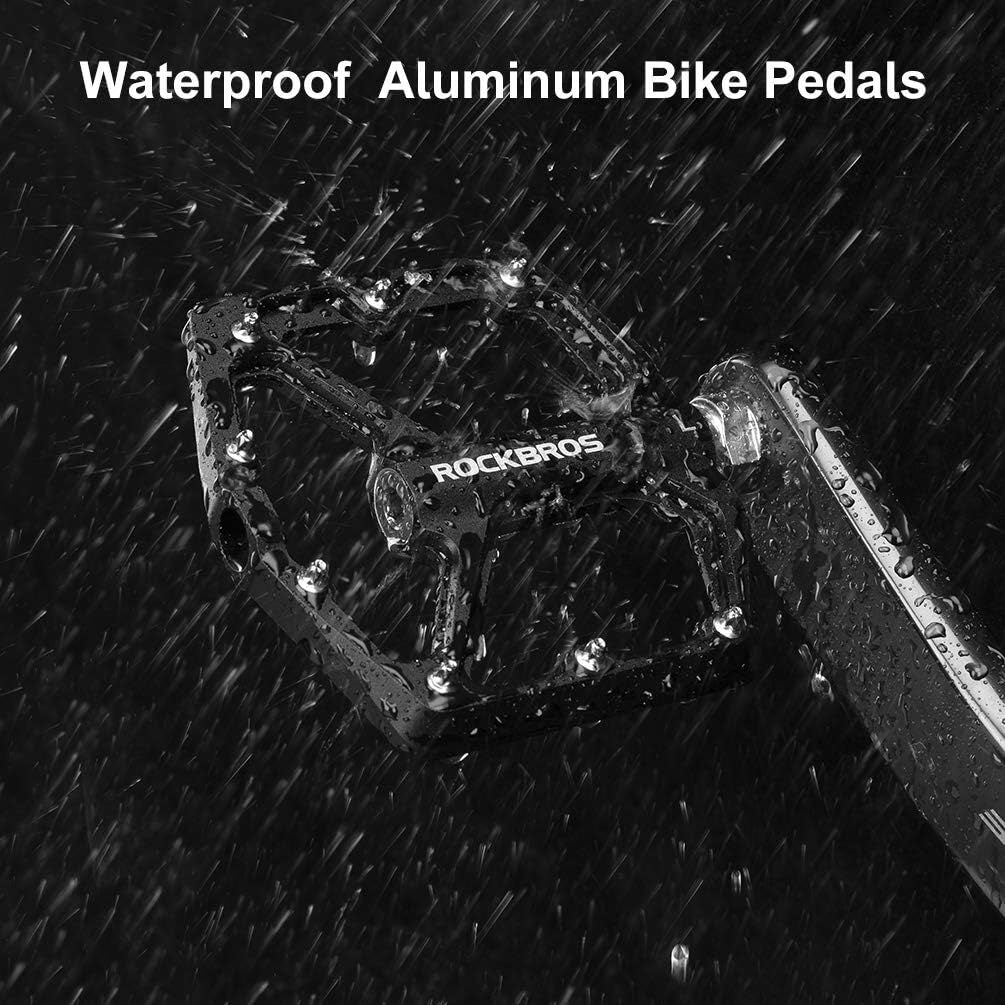Aluminum Alloy Bicycle Pedals Waterproof Wide Flat 9/16 Inch 2 Pack