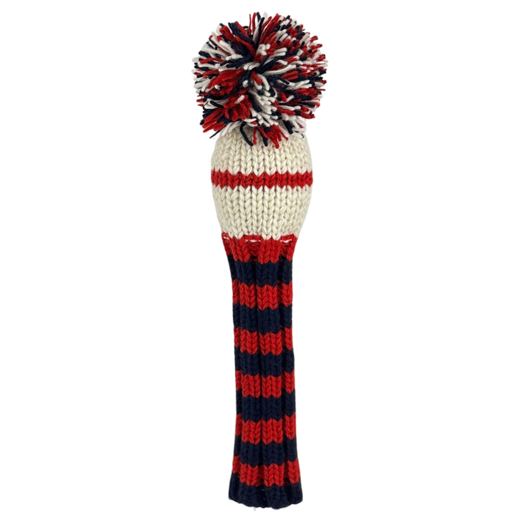 Hand Knit Wool Golf Headcover for Hybrid & Utility Clubs - Sunfish Navy Red White