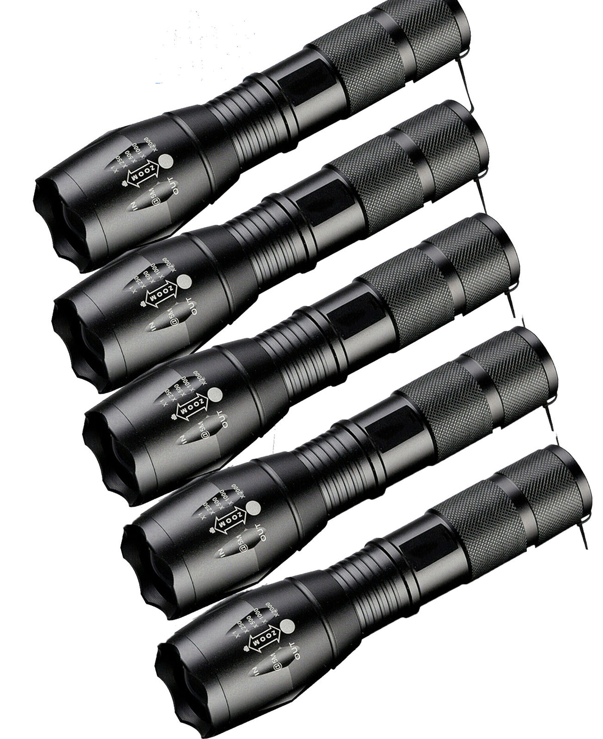Set of 5 Military Grade Tactical Flashlights with Zoomable Aluminum Body