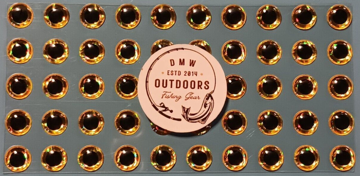 Holographic Gold 3D Fish Eyes for Fly Tying, Lures, Jigs - 7mm, 100 Pack
