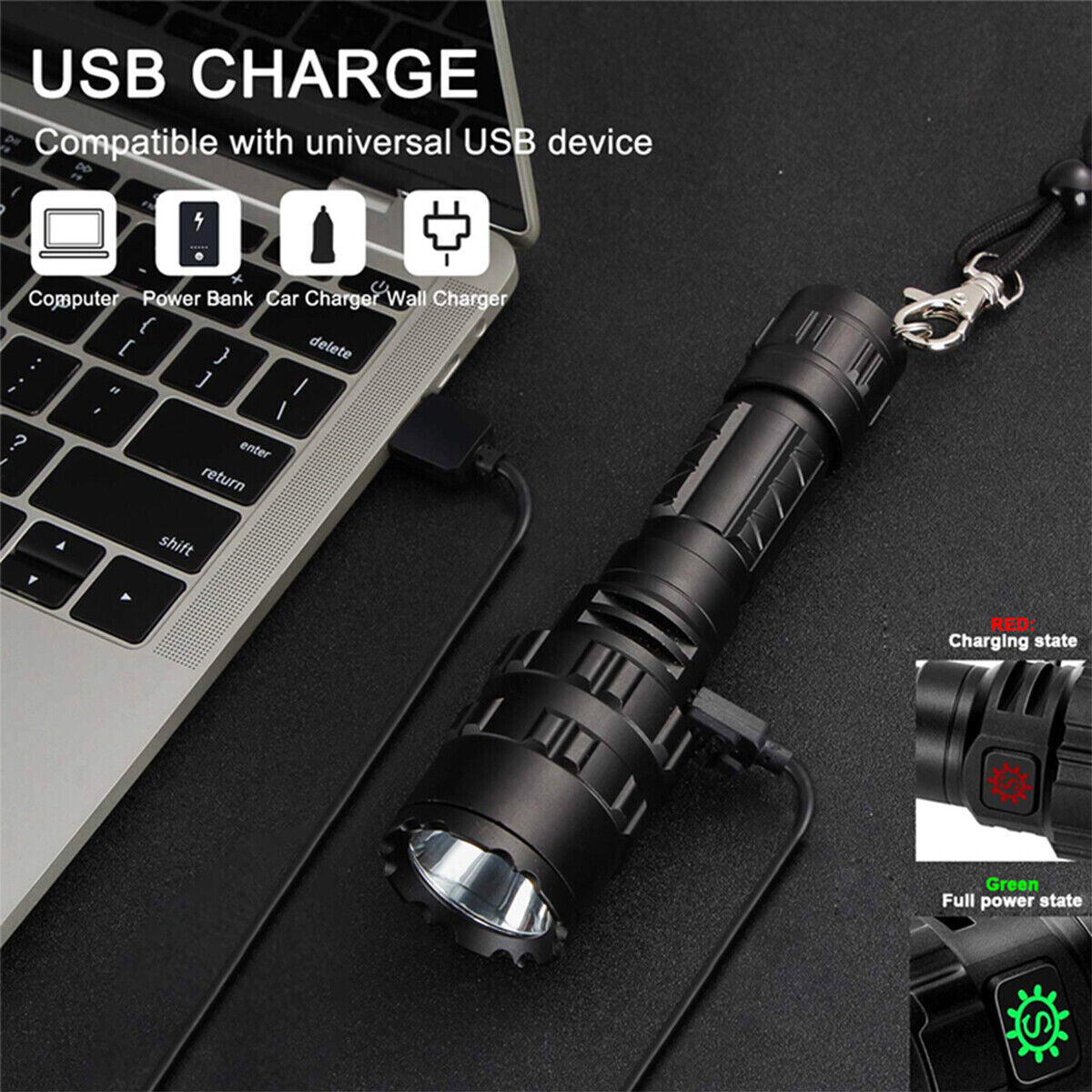 Super Bright Rechargeable Tactical LED Flashlight with 5 Modes Waterproof Portable Torch