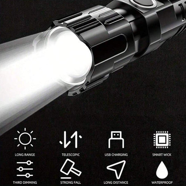 USB Rechargeable Handheld Flashlight with Wide Beam for Outdoor & Emergency Use