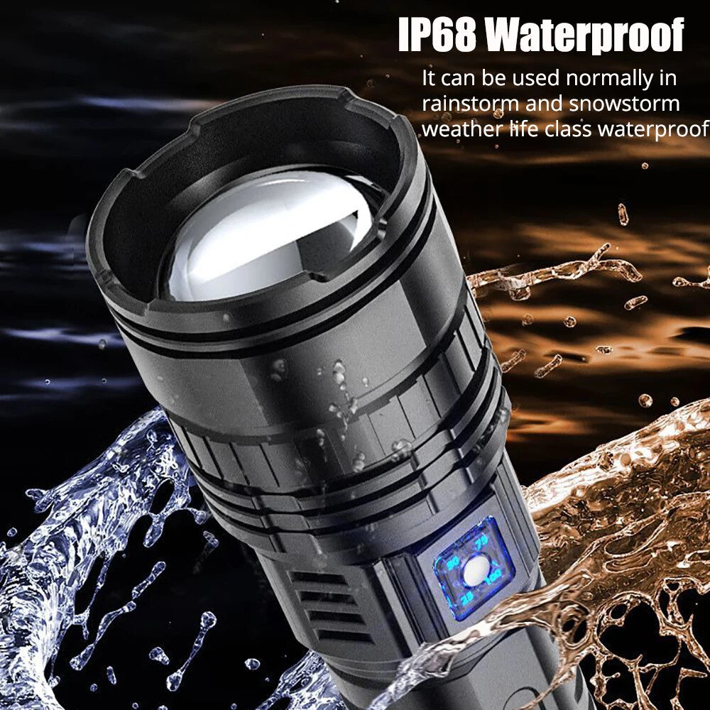 Rechargeable LED Flashlight 10000 Lumens Tactical Searchlight with Zoom