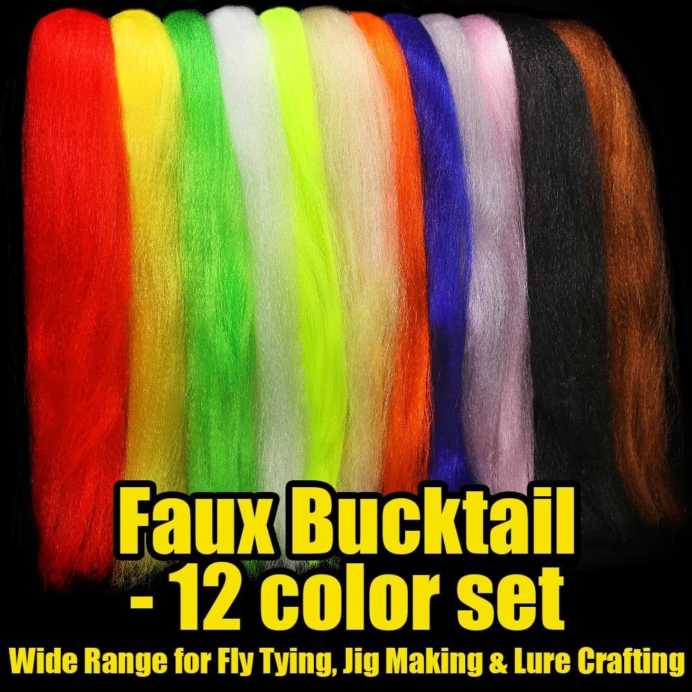 Fly Tying Materials Kit with Synthetic Bucktail Hair - 12 & 16 Colors