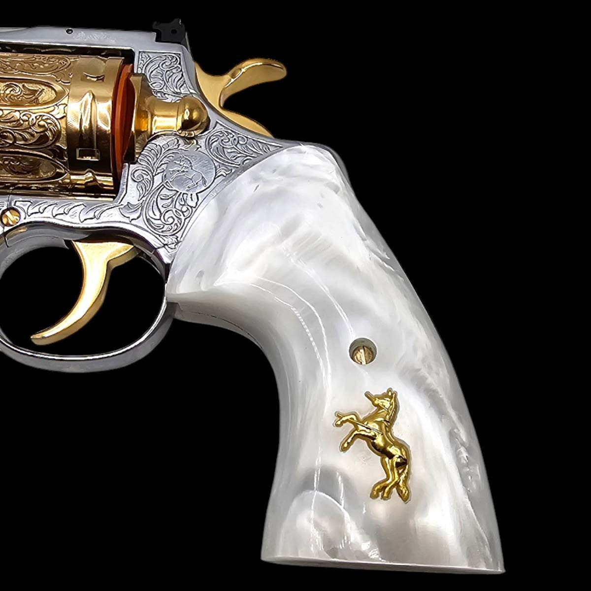 White Pearl Revolver Grips for Colt Python & Anaconda - 24K Gold Medallions