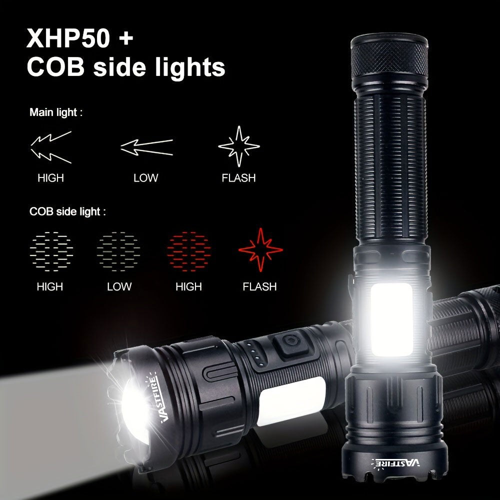 Rechargeable 20W LED Torch with Zoomable COB Light - USB Powered