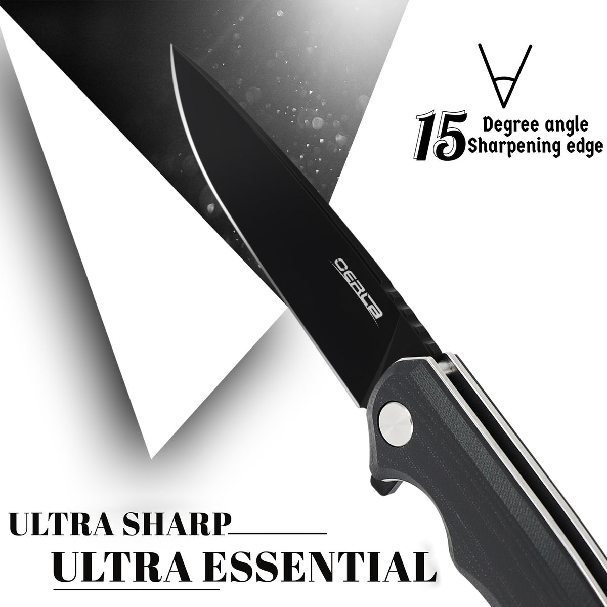 Folding Pocket Knife with D2 High Carbon Steel and Black Titanium Coating - 8.9 Inch