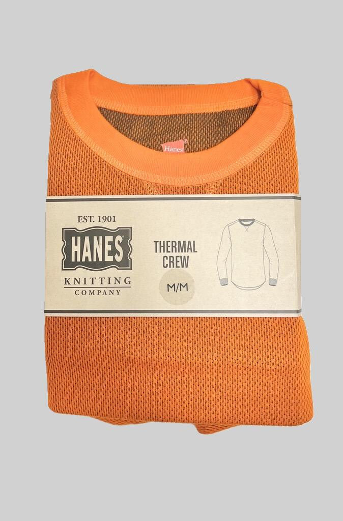 Men's Thermal Crew Neck Shirt - Orange, Midweight, Long Sleeve