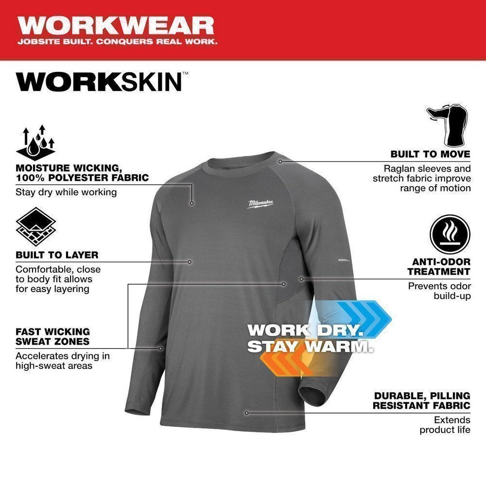 Milwaukee Men's Workskin Long Sleeve Shirt Gray Large Workwear