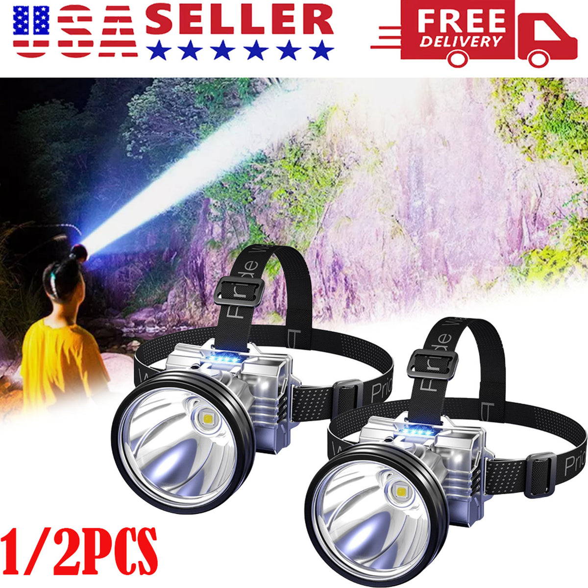 Rechargeable LED Headlamp Waterproof Outdoor Spotlight - High Power, Bright, USB Charging