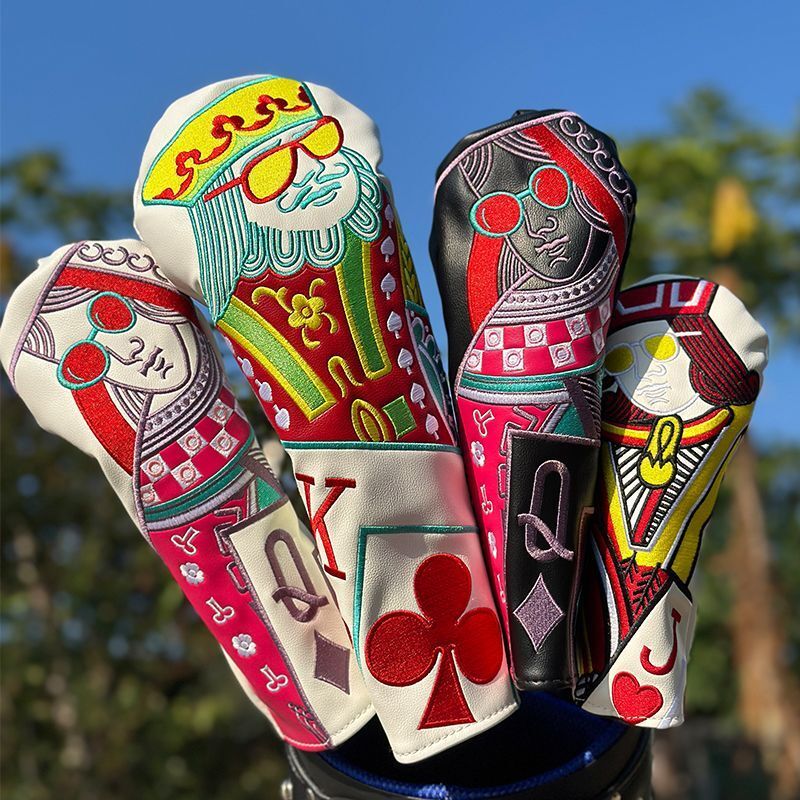 4-Pack Poker King & Queen Golf Club Head Covers for Driver & Fairway Woods