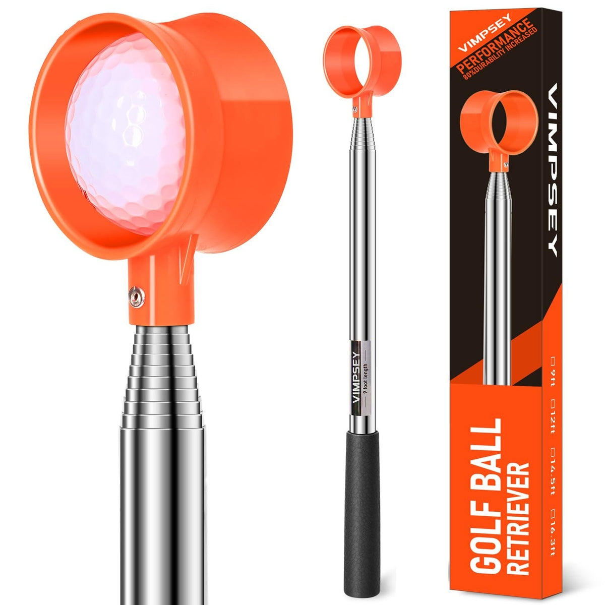 Telescopic Golf Ball Retriever 9Ft-20Ft Water-Resistant Double-Sided Pickup