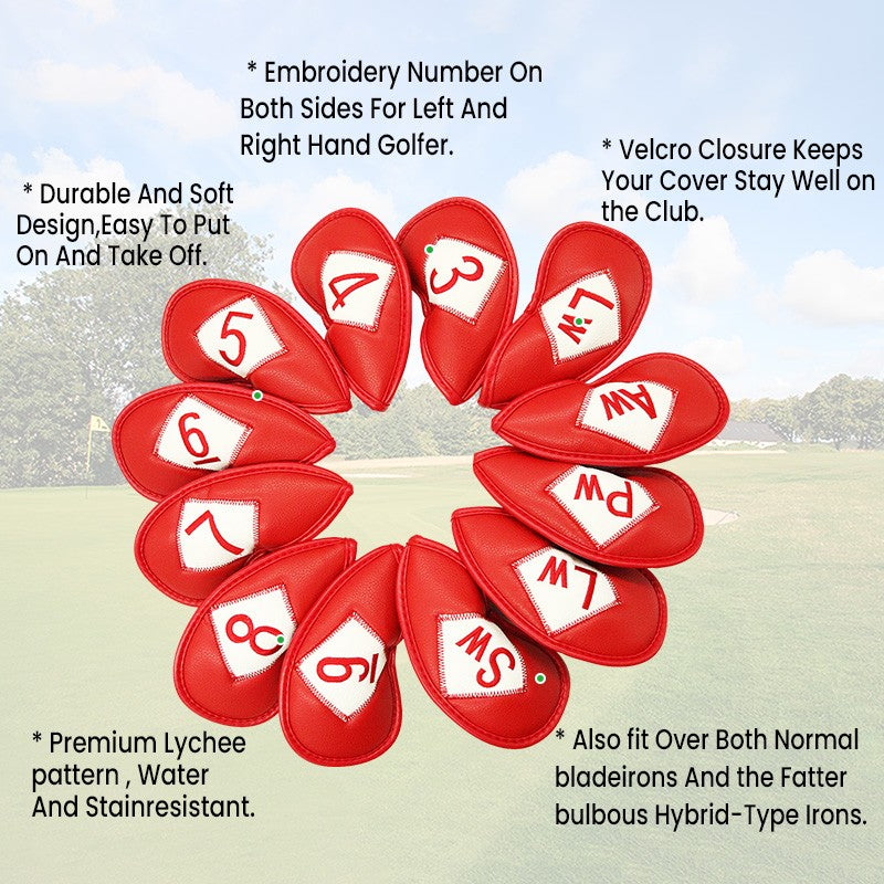 Golf Head Covers Set - 12 Pieces with Embroidered Labels for Irons and Wedges