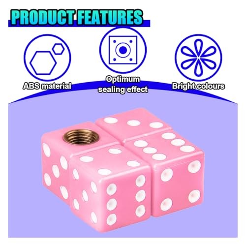 Pink Dice Tire Valve Stem Caps Set - Corrosion-Resistant Car Accessories