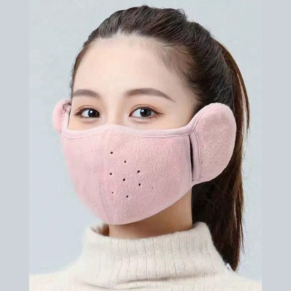 Windproof Thermal Fleece Half Face Mask with Ear Warmers for Winter Outdoor Activities
