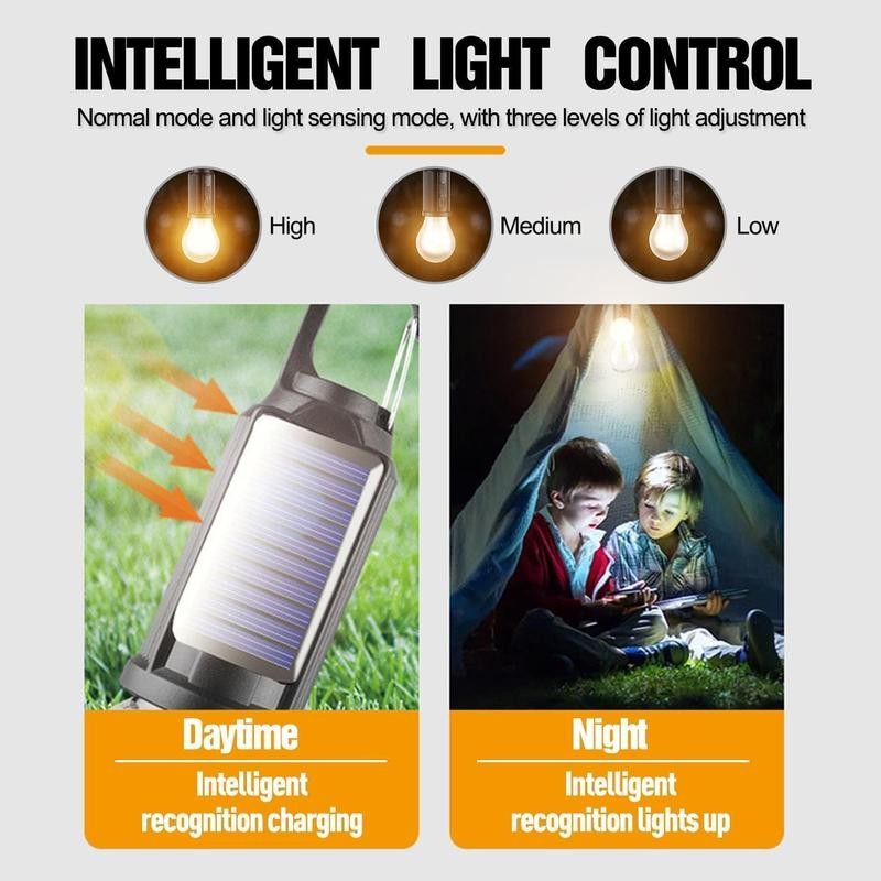 Solar LED Camping Light - Rechargeable Waterproof Hook Lantern for Hiking Emergency