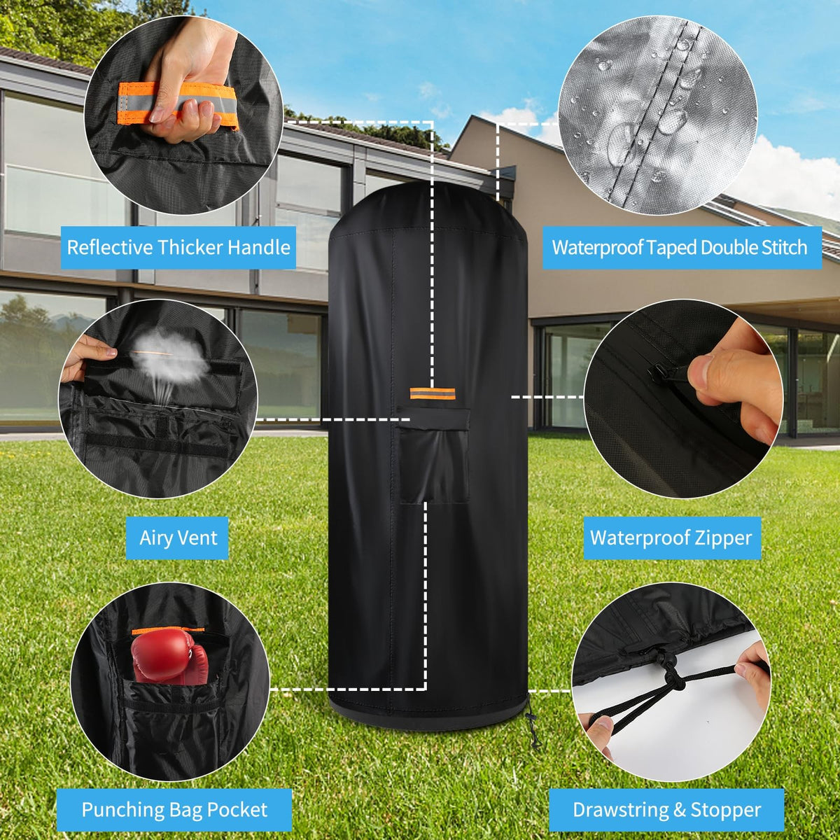 Outdoor Waterproof Standing Punching Bag Cover 70 Inch Black