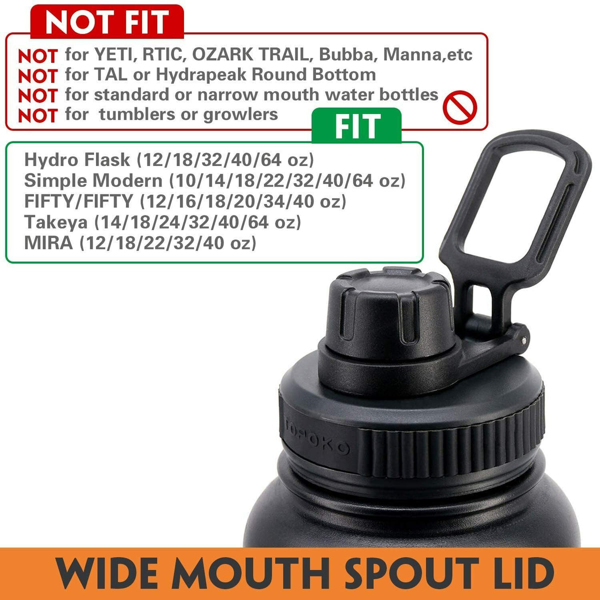 Replacement Twist Lid for Hydro Flask Wide Mouth Water Bottle - Black