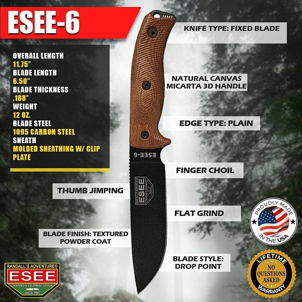 Fixed Blade Survival Knife 6.5 Inch Drop Point with Micarta Handle