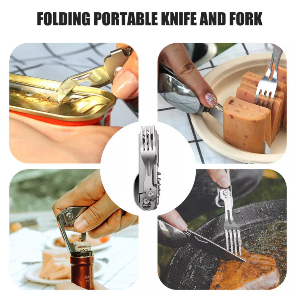 5-in-1 Camping Fork Knife Can Opener Stainless Steel Multi-Tool