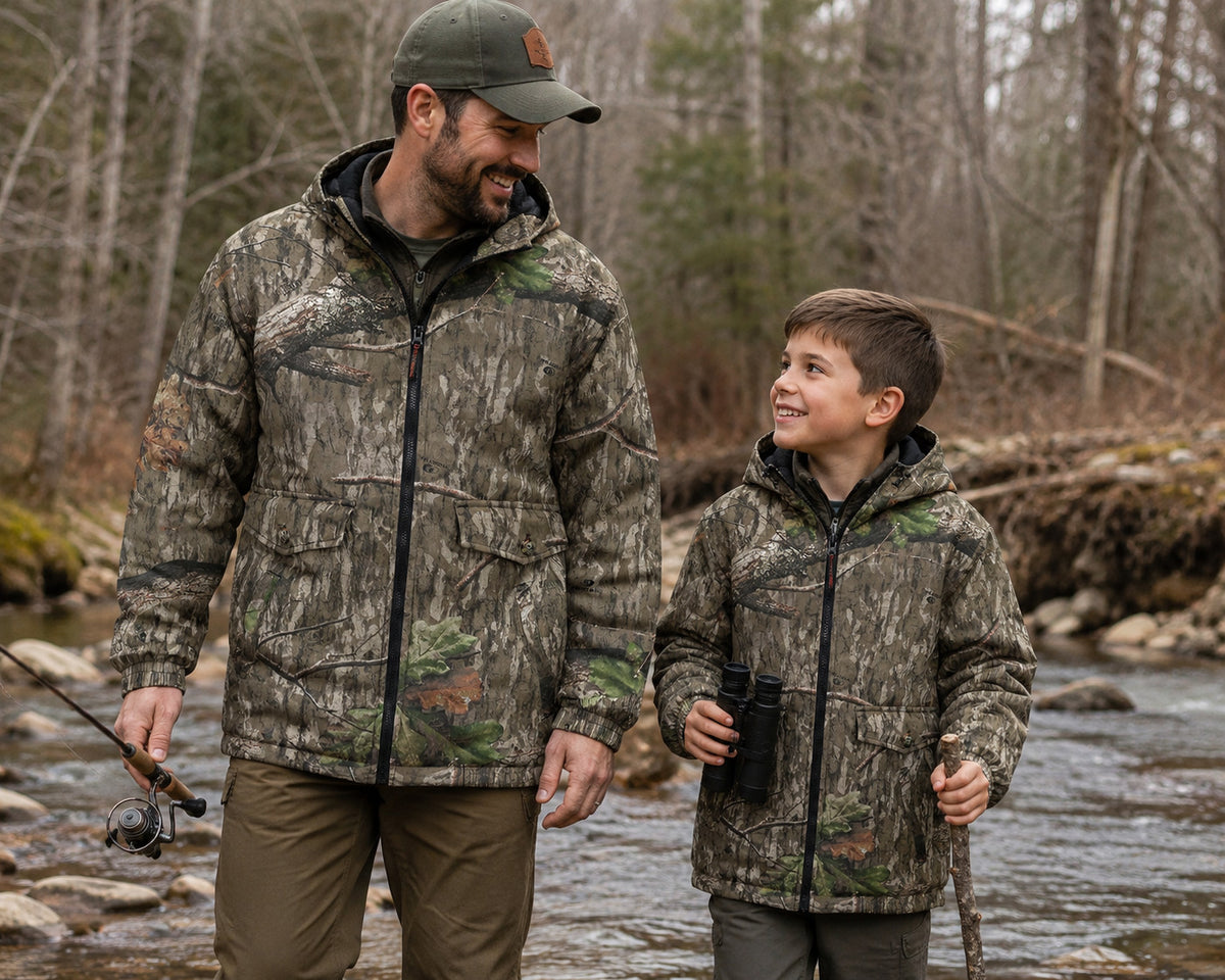 Insulated Camo Cotton Twill Jacket for Men - Quilted Lining, Mossy Oak Pattern