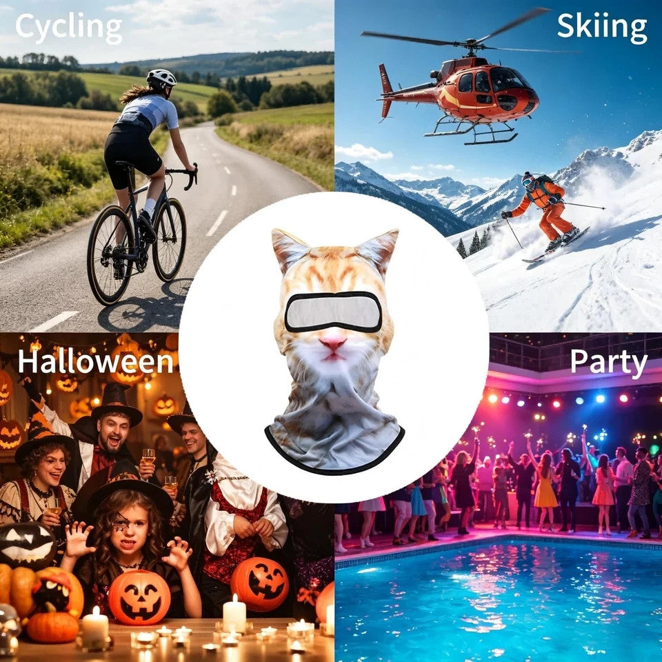 3D Cat Ski Balaclava Face Mask Ears Cute Animal Ski Mask