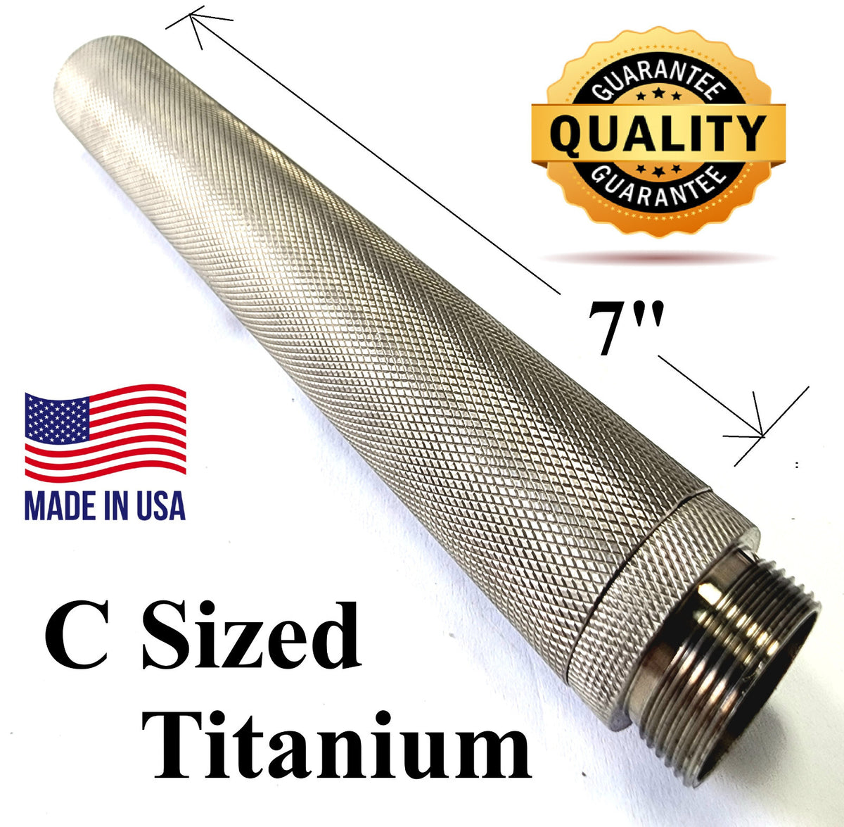 Heavy Duty Titanium C Cell Flashlight Extension Tube 7 inch with Coupler